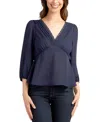 Bcx Juniors' 3/4-sleeve Pleated V-neck 3/4-sleeve Top In Blue