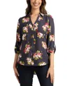 Bcx Juniors' 3/4-sleeve Printed Button-front Blouse In Blue