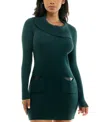 Bcx Juniors' Asymmetric-collar Long-sleeve Sweater Dress In Evergreen