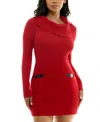 Bcx Juniors Womens Ribbed Mini Sweaterdress In Red