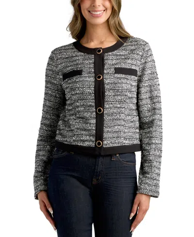 Bcx Juniors' Boucle Crop Button-front Long-sleeve Jacket In Color 1