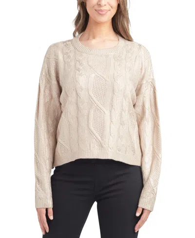 Bcx Juniors' Cable-knit Crewneck Long-sleeve Cropped Sweater In Gold