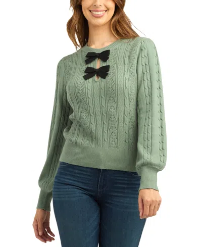 Bcx Juniors' Cable-knit Balloon-sleeve Pullover Sweater In Green