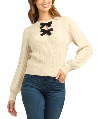 Bcx Juniors' Cable-knit Balloon-sleeve Pullover Sweater In Neutral
