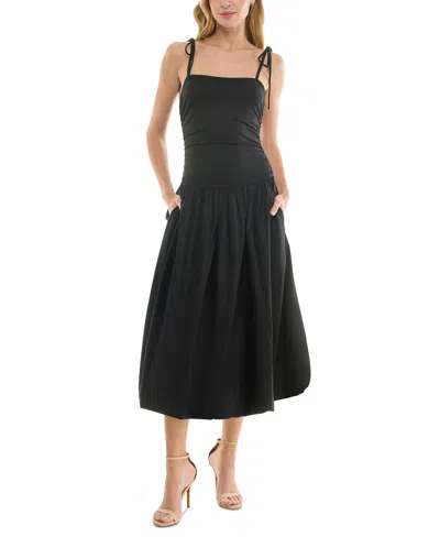 Bcx Juniors' Cami Drop-waist Bubble-hem Midi Dress In Black