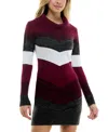 Bcx Juniors' Chevron-print Sweater Dress In Wine