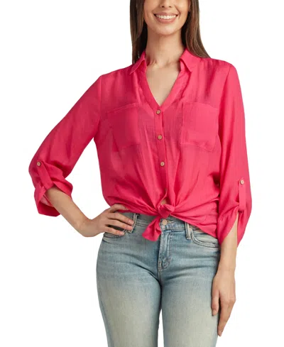 Bcx Juniors' Collared Button-front Tie-hem Blouse In Pink