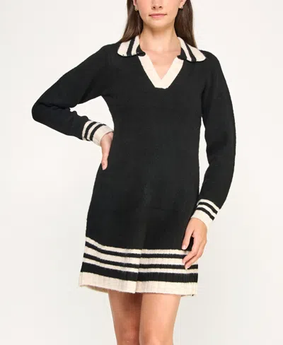 Bcx Juniors' Collared Sweater Polo Dress In Black