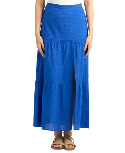 Bcx Juniors' Cotton Clip-dot Tiered Maxi Skirt In Cobalt Blue