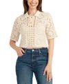 Bcx Juniors' Cotton Crochet Lace Polo Top In White
