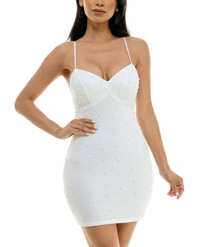 Bcx Juniors' Faux Pearl Knit Bodycon Mini Dress In Off White