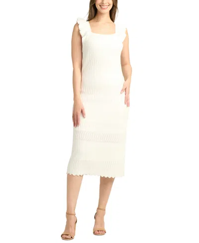 Bcx Juniors' Crochet Square-neck Sleeveless Sweater Dress In Off White