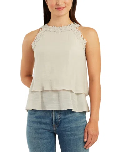 BCX JUNIORS' CROCHET-TRIM LAYERED-HEM TOP
