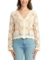 Bcx Juniors' Crochet V-neck Flare-sleeve Cardigan In Ivory