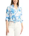 Bcx Juniors' Dobby Print Tie-front 3/4-sleeve Blouse In Blue Pattern