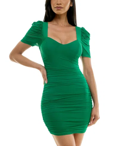 Bcx Juniors' Draped-sleeve Ruched Bodycon Dress In Green