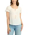 Bcx Juniors' Embroidered Gauze Eyelet Peasant Top In Off White