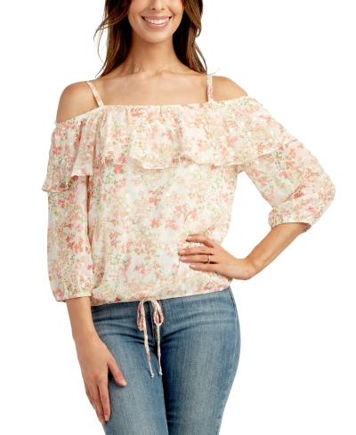 Bcx Juniors' Embroidered Off-the-shoulder Ruffle Top In Pat B