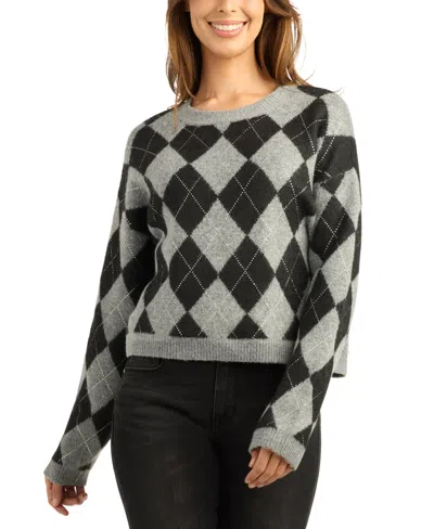 Bcx Juniors' Fair Isle Long-sleeve Cropped Pullover Sweater In Gray