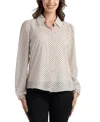 Bcx Juniors' Flocked Dot Long-sleeve Shirt In Neutral