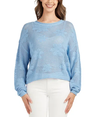 Bcx Juniors' Floral-embroidered Lightweight Sweater In Blue