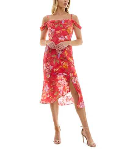 Bcx Juniors' Floral-print Burnout Off-the-shoulder Dress In Color