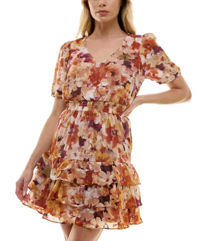Bcx Juniors' Floral-print Ruffled Fit & Flare Dress In Neutral Floral