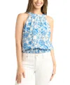 Bcx Juniors' Floral-print Smocked-hem Halter Top In Blue,white