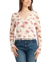 Bcx Juniors' Floral-print Stretch Lace Long-sleeve Top In Neutral