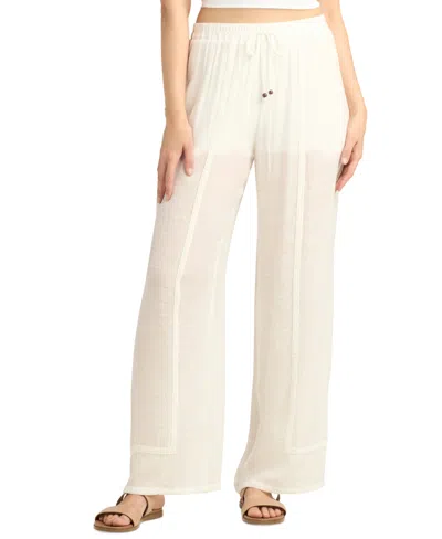 Bcx Juniors' Gauzy Textured-trim Wide-leg Pants In Off White