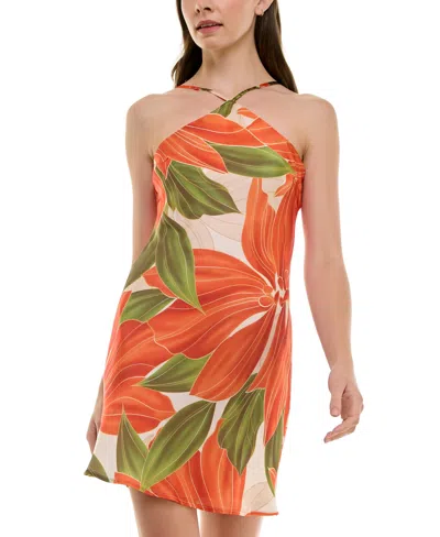 Bcx Juniors' Halter-neck Floral Placement Print Bodycon Dress