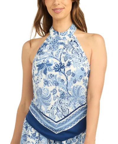 Bcx Juniors' Halter Printed Sleeveless Tank Top In Blue