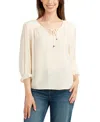 Bcx Juniors' Lace-trim 3/4-sleeve Peasant Top In Neutral