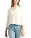 Bcx Juniors' Lace-trim Button-front 3/4-sleeve Top