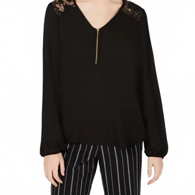 Bcx Juniors Lace Yoke Zippered Neck Top In Black