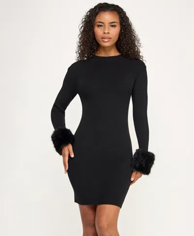 Bcx Juniors' Long Sleeve Mock Neck Slim Sweater Dress In Black