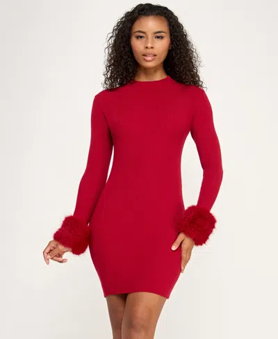 Bcx Juniors' Long Sleeve Mock Neck Slim Sweater Dress In Red