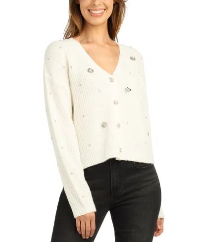Bcx Juniors' Long-sleeve Ribbed V-neck Cardigan In White