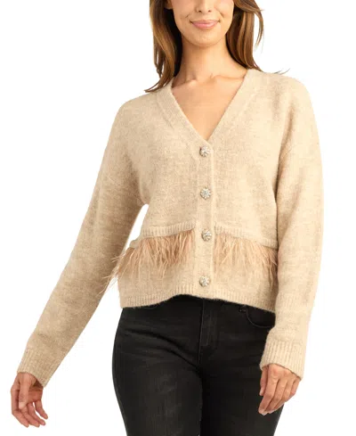 Bcx Juniors' Long-sleeve V-neck Lightweight Cardigan In Neutral