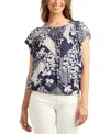 BCX JUNIORS' MIXED-PRINT FLUTTER-SLEEVE SMOCKED TOP