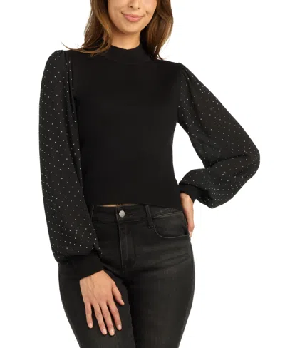 Bcx Juniors' Mock-neck Puff-sleeve Sweater In Black