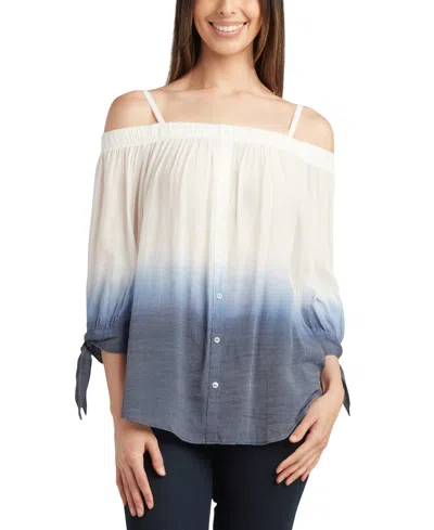 Bcx Juniors' Dip-dyed Off-the-shoulder Tie-sleeve Top In Blue Ombre