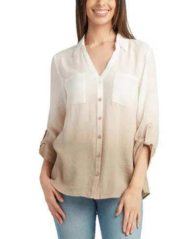 Bcx Juniors' Ombre Collared Button-front Blouse In Color