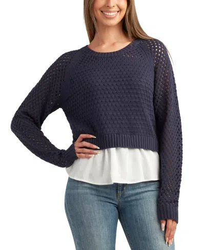 Bcx Juniors' Open-knit Layered-look Scoop-neck Sweater In Navy