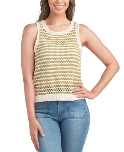 Bcx Juniors' Open-stitch Striped Sleeveless Sweater In Color 1