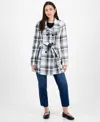 Bcx Juniors' Plaid Funnel-neck Trench Coat In Multi