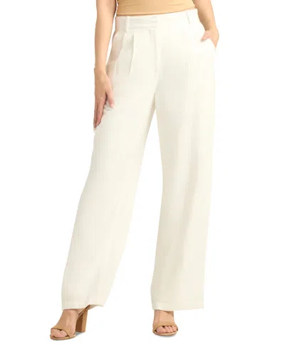 Bcx Juniors' Pleat-front Mid-rise Wide-leg Pants In Off White