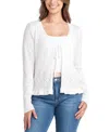Bcx Juniors' Scalloped Pointelle Short-sleeve Cardigan In Off White