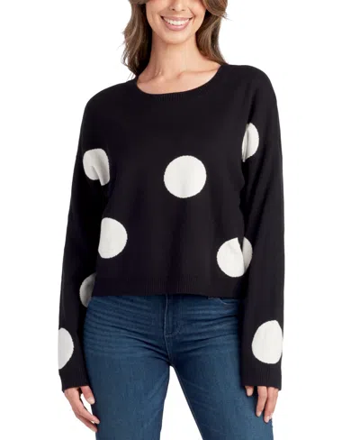 Bcx Juniors' Polka-dot Cropped Sweater In Black