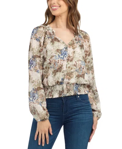 Bcx Juniors' Print Sheer Long-sleeve Blouse In Pat C